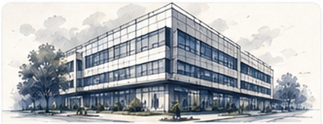 Artistic drawing of a medical office building