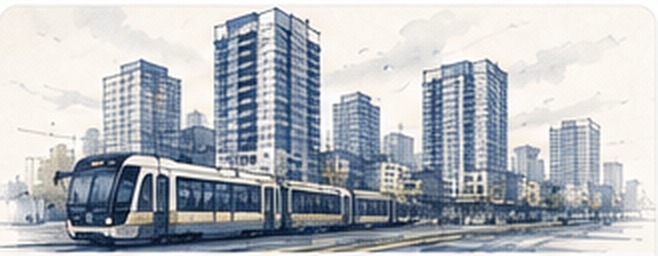 Artistic drawing of transit-oriented towers